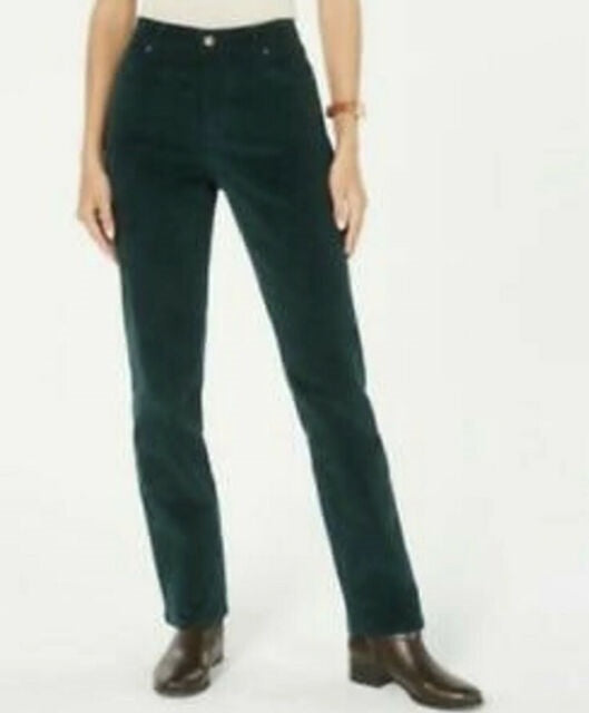 Charter Club Women's Lexington Corduroy Tummy Control Pants Green Size 12
