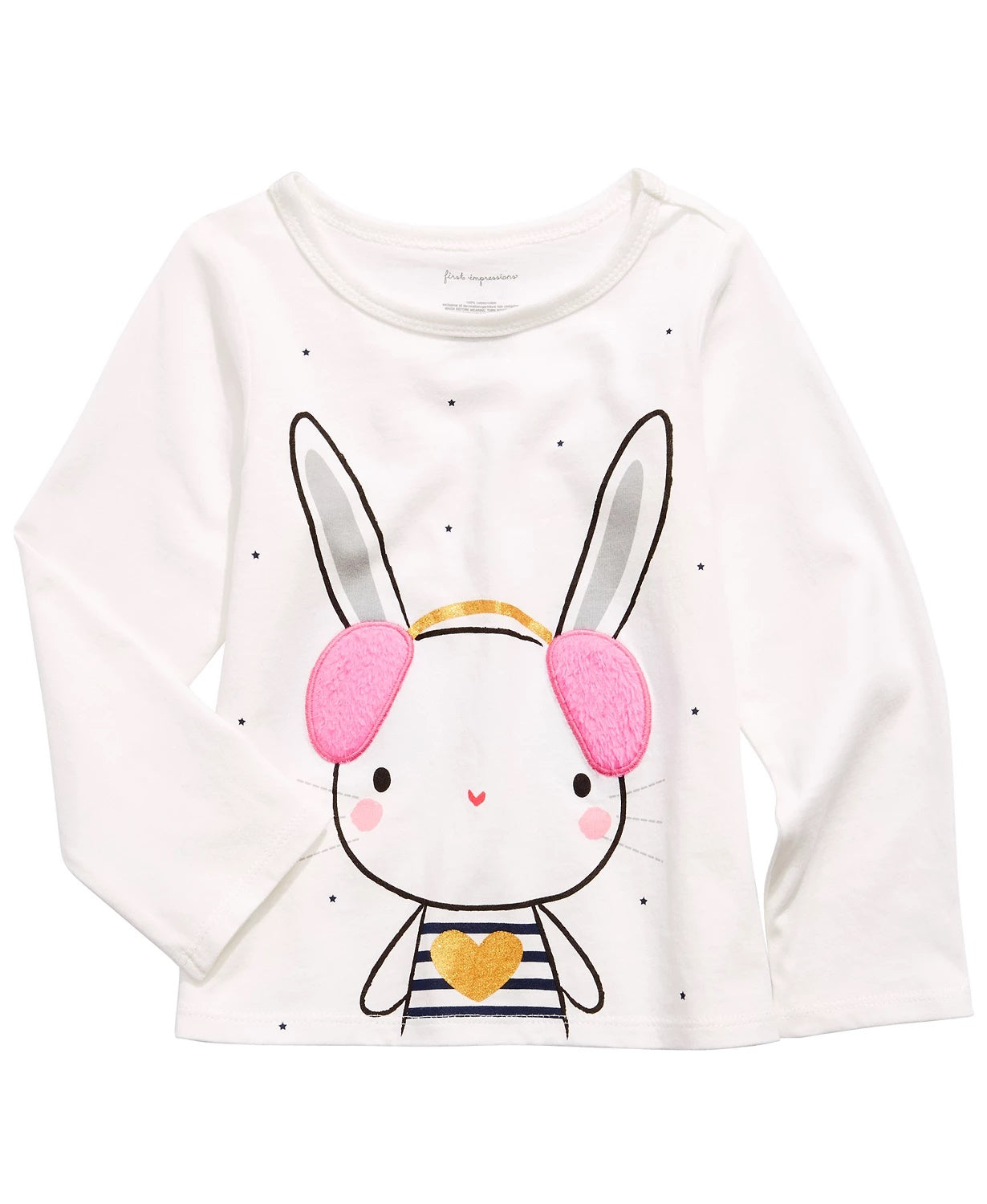 First Impressions Baby Girls Bunny-Print T-Shirt With Faux-Sherpa Trim White Size 18M