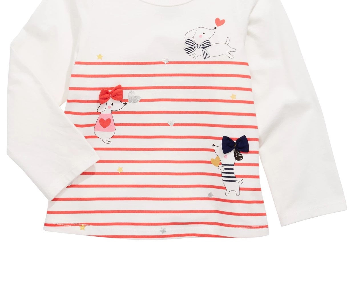 First Impressions Baby Girls Long-Sleeve Striped Dogs T-Shirt White Size 18M
