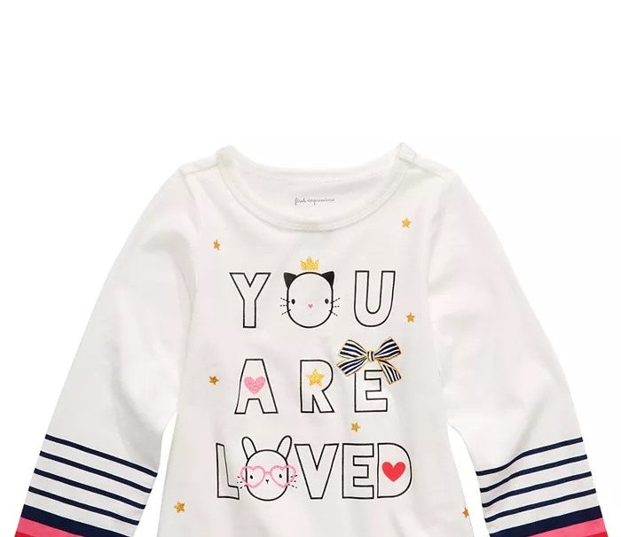 First Impressions Toddler Girls Cotton Long-Sleeve Graphic-Print T-Shirt White Size 2T