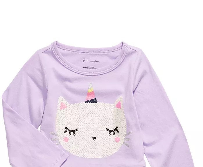 First Impressions Toddler Girls Cotton Caticorn Peplum Hem T-Shirt Purple Size 2T