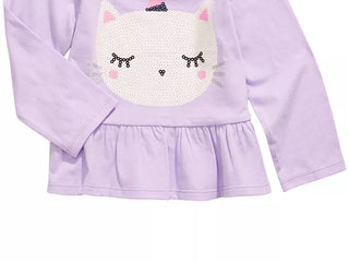 First Impressions Toddler Girls Cotton Caticorn Peplum Hem T-Shirt Purple Size 2T