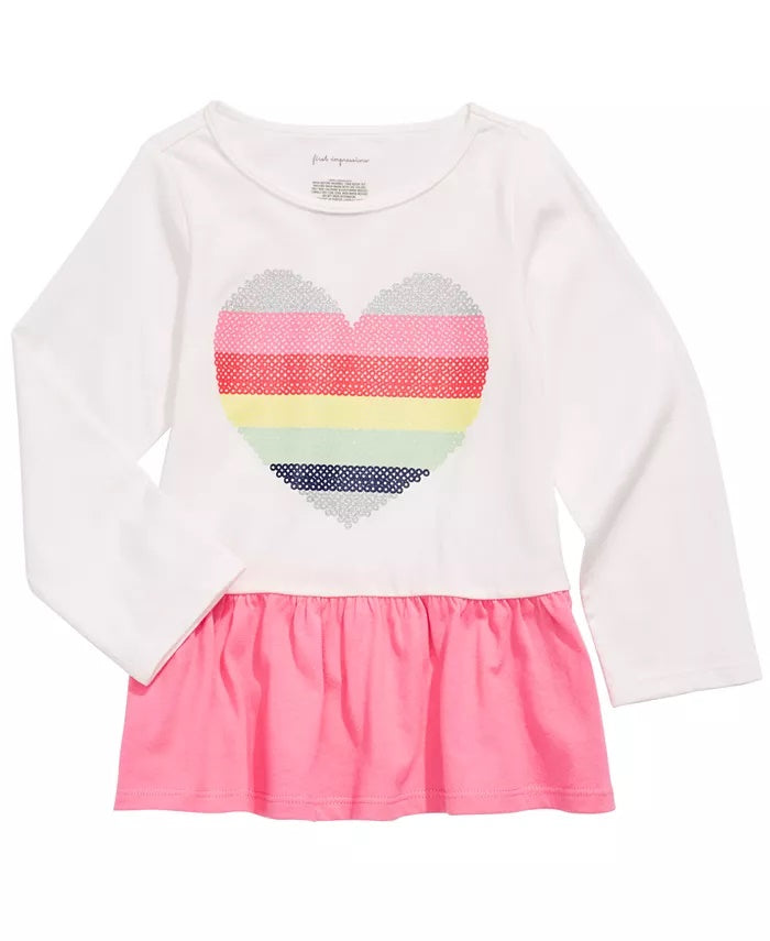 First Impressions Baby Girl's Cotton Rainbow Heart Peplum T-Shirt White Size 18 Months