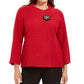 JM Collection Women's Holiday Party Metallic Textured Brooch Sweater Jacket Red Size Medium