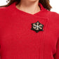 JM Collection Women's Holiday Party Metallic Textured Brooch Sweater Jacket Red Size Medium