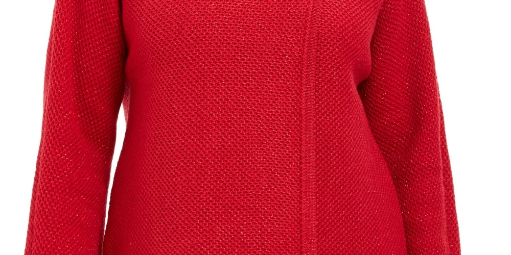 JM Collection Women's Holiday Party Metallic Textured Brooch Sweater Jacket Red Size Medium