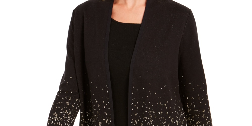 JM Collection Women's Ombre Jacquard Coatigan  Black Size Petite Medium