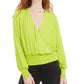 Bar III Women's Smocked Surplice Top Green Size Small