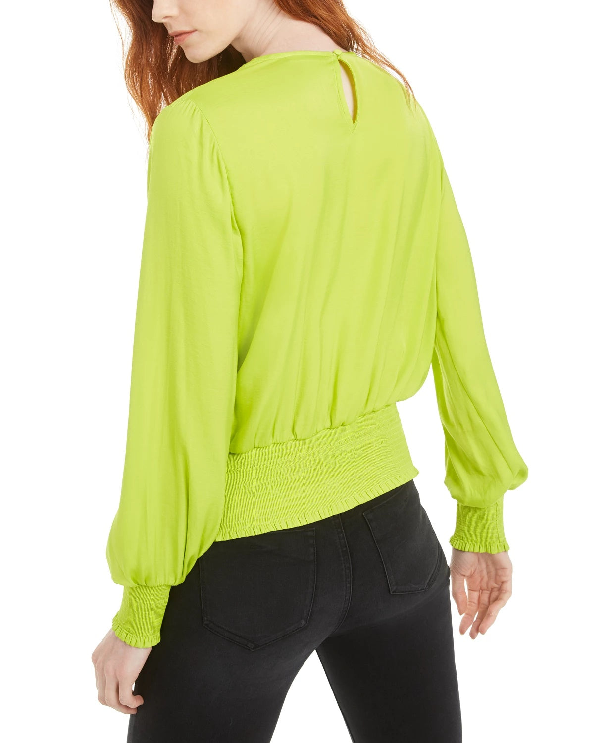 Bar III Women's Smocked Surplice Top Green Size Small