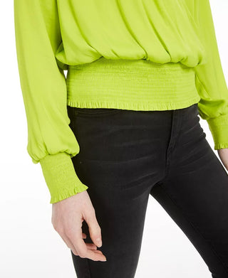 Bar III Women's Smocked Surplice Top Green Size Small