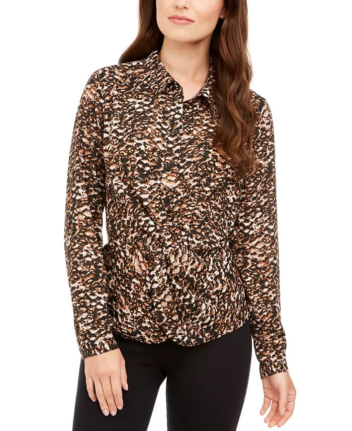 Alfani Women's Printed Twist-Front Blouse Black Size Small