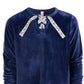 Ideology Big Girls Lace-Up Velour Sweatshirt Dark Blue Size Large