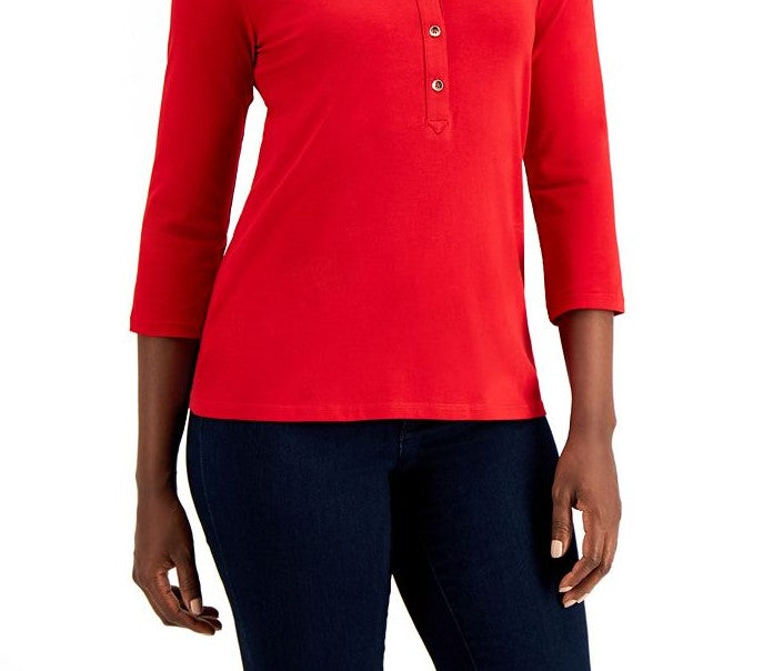 Charter Club Women's Knit Polo Shirt Red - Size Small