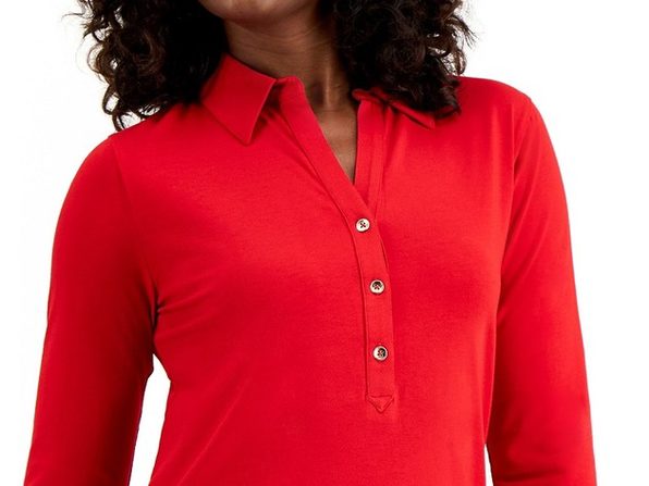 Charter Club Women's Knit Polo Shirt Red Size X-Small