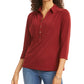 Charter Club Women's 3/4 Sleeve Polo Top Wine Size Petite Medium