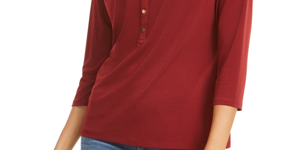 Charter Club Women's 3/4 Sleeve Polo Top Wine Size Petite Medium