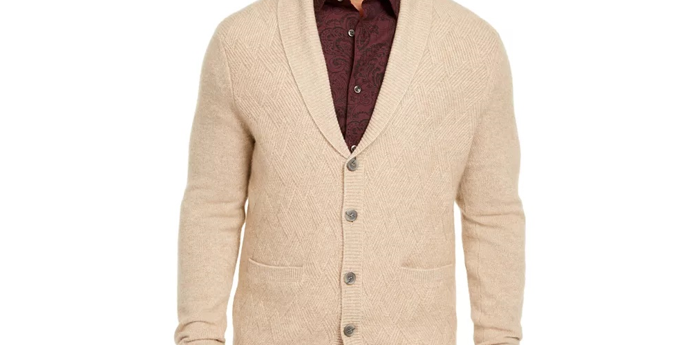 Tasso Elba Men's Cashmere Button Cardigan Brown Size Extra Large