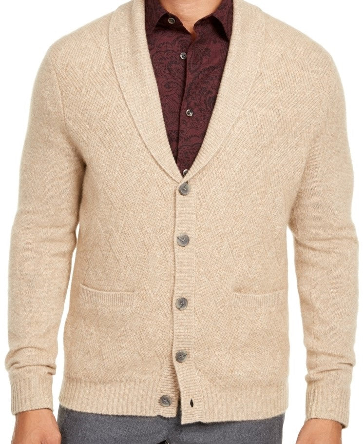 Tasso Elba Men's Cashmere Button Cardigan  Brown Size Large