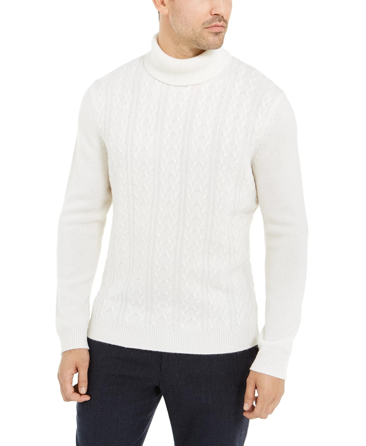 Tasso Elba Men's Cashmere Textured Turtleneck Sweater Beige Size Small