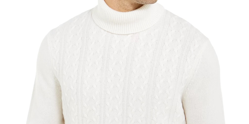 Tasso Elba Men's Cashmere Textured Turtleneck Sweater Beige Size Small