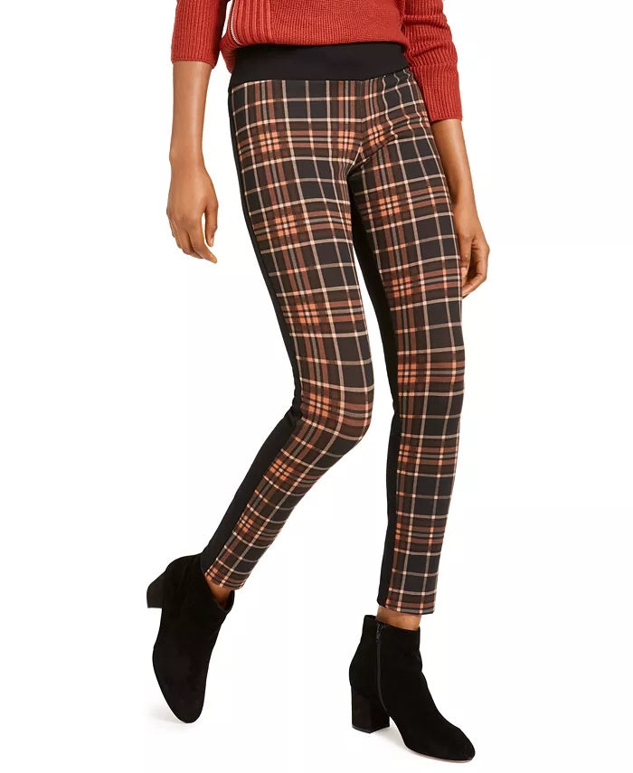 INC International Concepts Women's Plaid-Front Skinny Pants Black Size 2