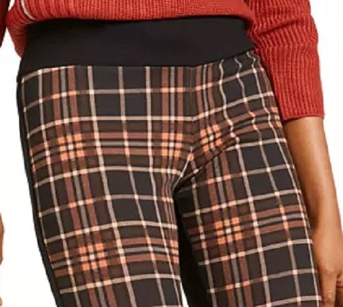 INC International Concepts Women's Plaid-Front Skinny Pants Black Size 2