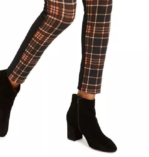 INC International Concepts Women's Plaid-Front Skinny Pants Black Size 2