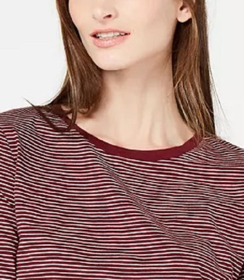 Maison Jules Women's Striped 3/4-Sleeve Shirt Wine Size Medium