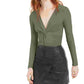 Bar III Women's Long Sleeve V Neck Body Suit Green Size X-Small