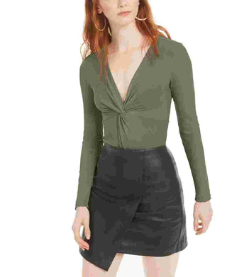 Bar III Women's Long Sleeve V Neck Body Suit Green Size X-Small