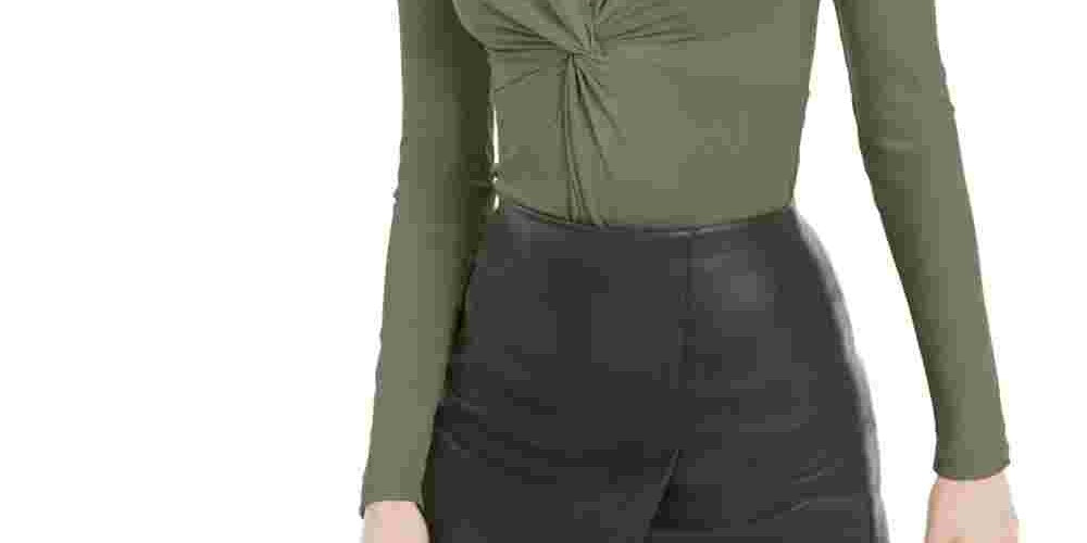 Bar III Women's Long Sleeve V Neck Body Suit Green Size X-Small