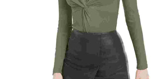 Bar III Women's Long Sleeve V Neck Body Suit Green Size X-Small