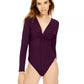 Bar III Women's Burgundy Long Sleeve V Neck Body Suit Top Red Size Large