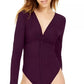 Bar III Women's Burgundy Long Sleeve V Neck Body Suit Top Red Size Large