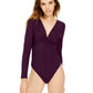 Bar III Women's Long Sleeve V Neck Body Suit Wine- Size X-Small