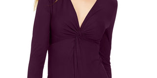 Bar III Women's Long Sleeve V Neck Body Suit Wine- Size X-Small