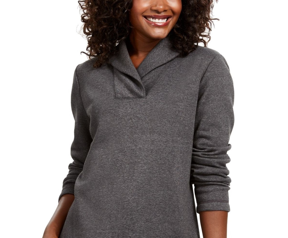 Karen Scott Women's Sport Shawl-Collar Fleece Pullover Charcoal Size Extra Small