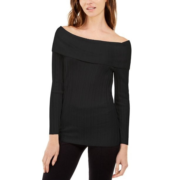 INC International Concepts Women's Off-The-Shoulder Ribbed Sweater Black Size Medium