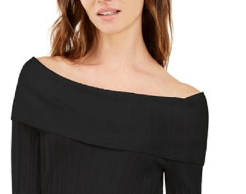 INC International Concepts Women's Off-The-Shoulder Ribbed Sweater Black Size Medium