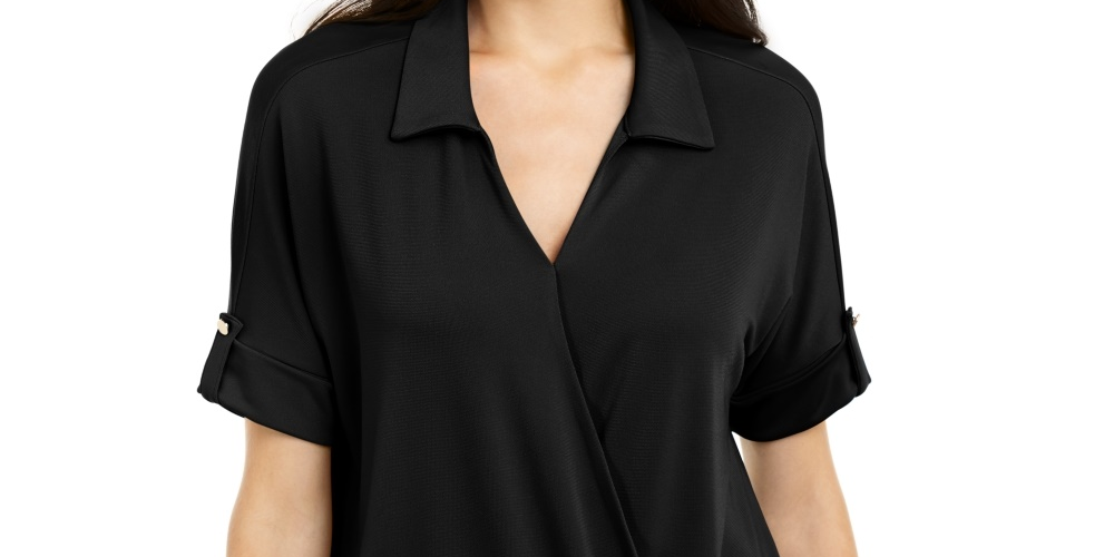 Alfani Women's Collared Knit Top Black Size Petite Medium