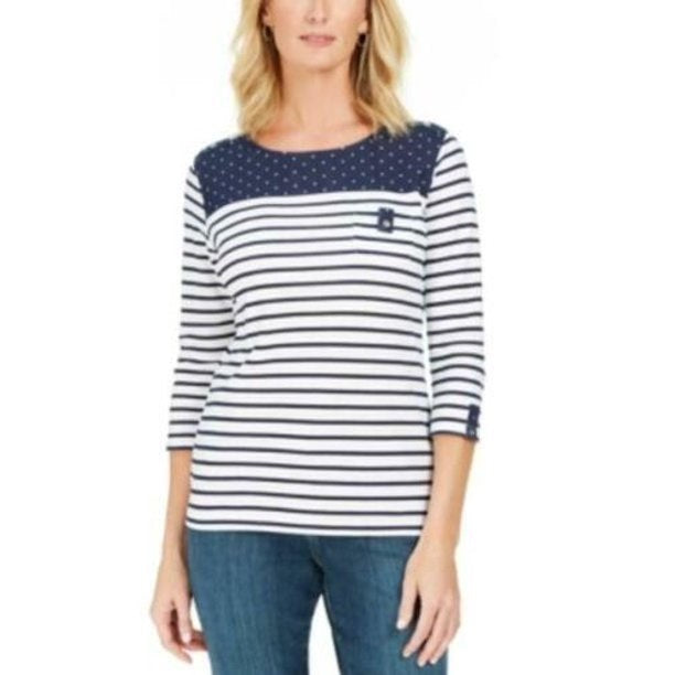 Karen Scott Women's Sport Colorblocked Striped Top Navy Size Medium