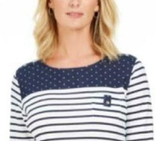 Karen Scott Women's Sport Colorblocked Striped Top Navy Size Medium