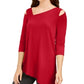 Alfani Women's Asymmetrical Cut-Out Top Red Size Petite Small