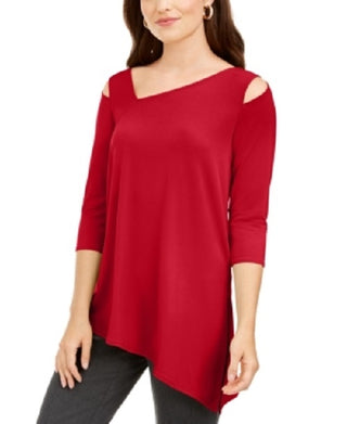 Alfani Women's Asymmetrical Cut-Out Top Red Size Petite Small