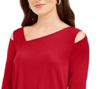 Alfani Women's Asymmetrical Cut-Out Top Red Size Petite Small