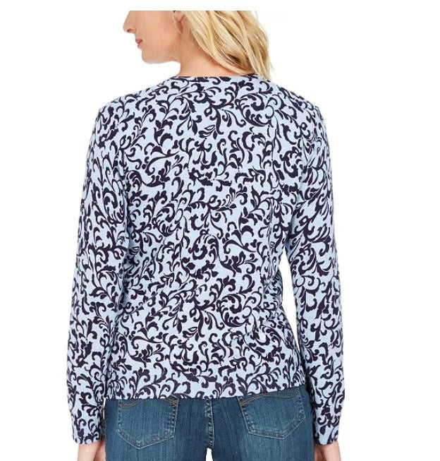 Karen Scott Women's Scroll Print Cardigan Blue Size X-Small