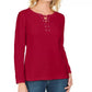 Karen Scott Women's Lace Up French Terry Sweatshirt Red Size XX-Large