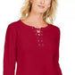 Karen Scott Women's Lace Up French Terry Sweatshirt Red Size XX-Large