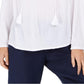 Charter Club Women's Tassel Tie Eyelet Linen Top White Size Medium