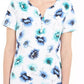 Karen Scott Women's Printed Henley Top White Size Medium